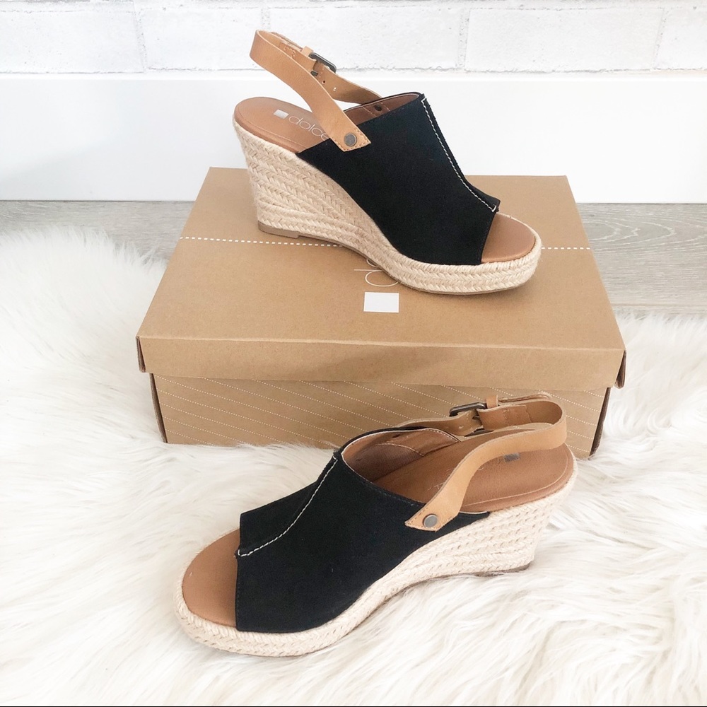Espadrilles Wedges Open Toe Black Suede